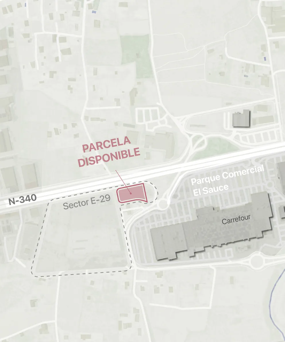 Mapa de localización de la parcela E29 en Elche cerca de Carrefour y L'Aljub